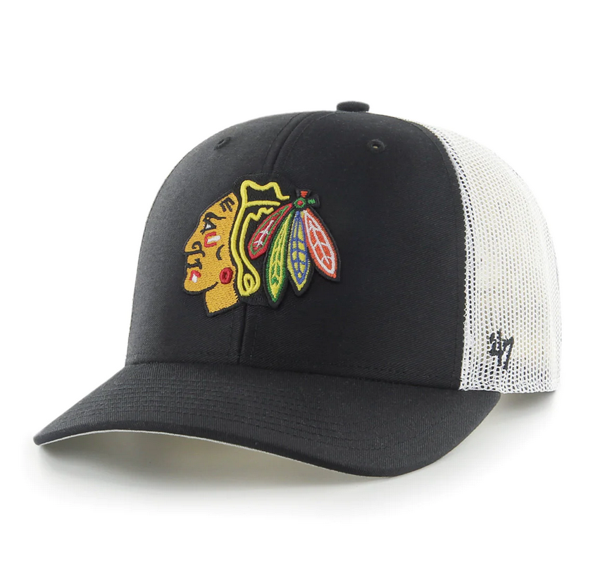 Chicago Blackhawks '47 Brand Black Trucker Adjustable Hat
