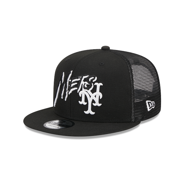 New York Mets New Era Black 9Fifty MLB Snapback Adjustable Trucker Hat
