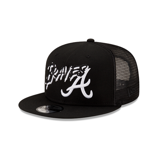 Atlanta Braves New Era Black 9Fifty MLB Snapback Adjustable Trucker Hat