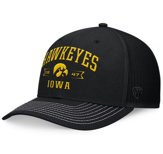 Iowa Hawkeyes Top Of The World Black Carson Trucker Snapback Hat