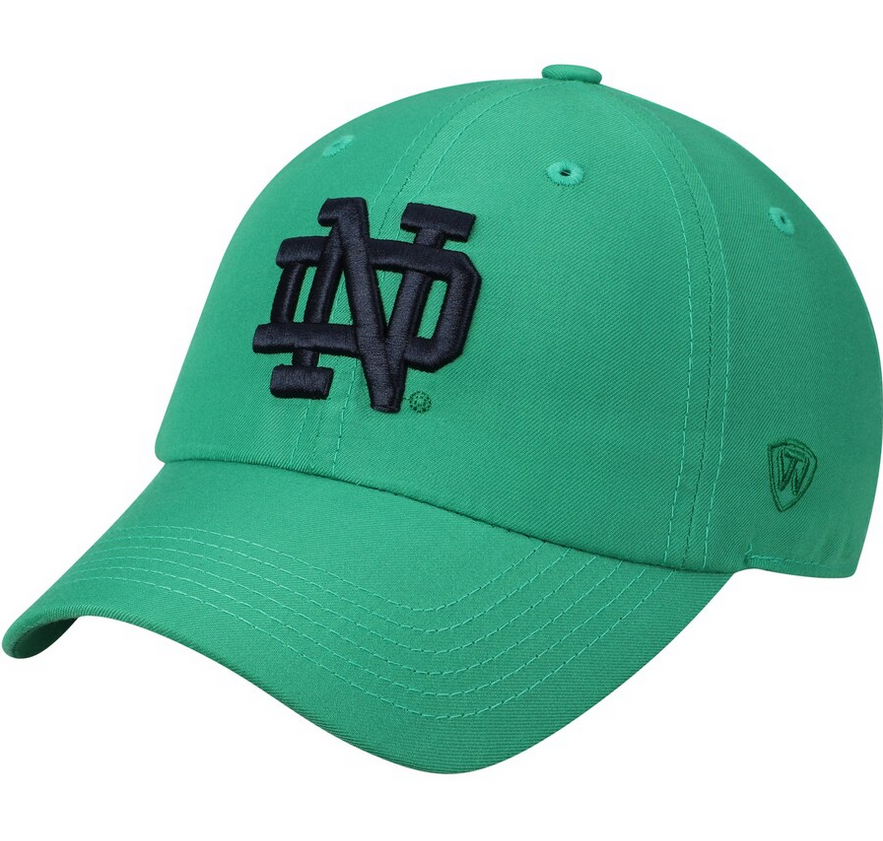 Notre Dame Fighting Irish Top Of The World Green Staple Adjustable Dad Hat