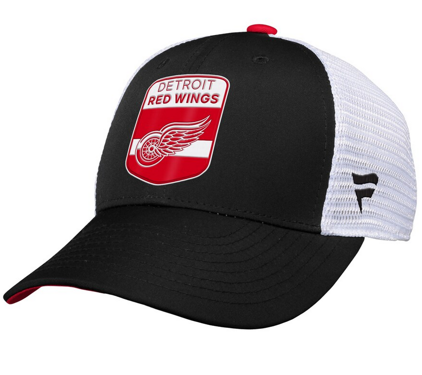 Youth Detroit Red Wings Fanatics Black Draft Snapback Trucker Hat