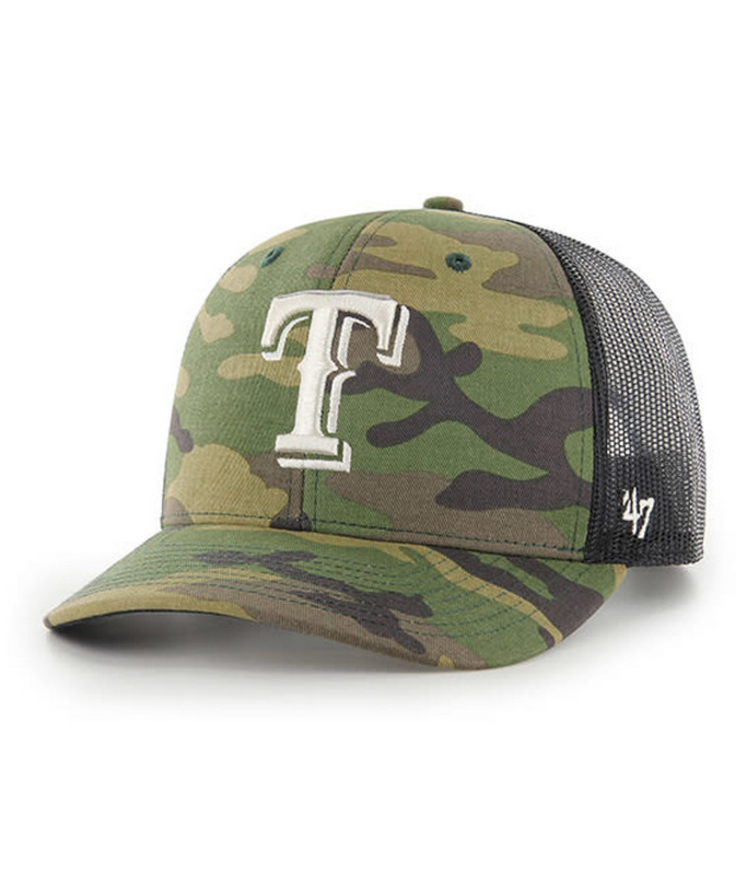 Texas Rangers '47 Brand Camo Trucker Adjustable Hat