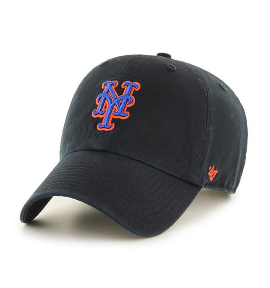 New York Mets '47 Brand Black Clean Up Adjustable Dad Hat