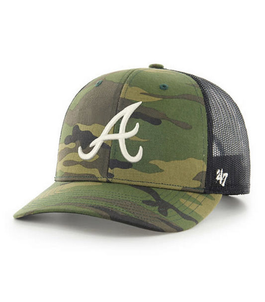Atlanta Braves '47 Brand Camo Trucker Adjustable Hat