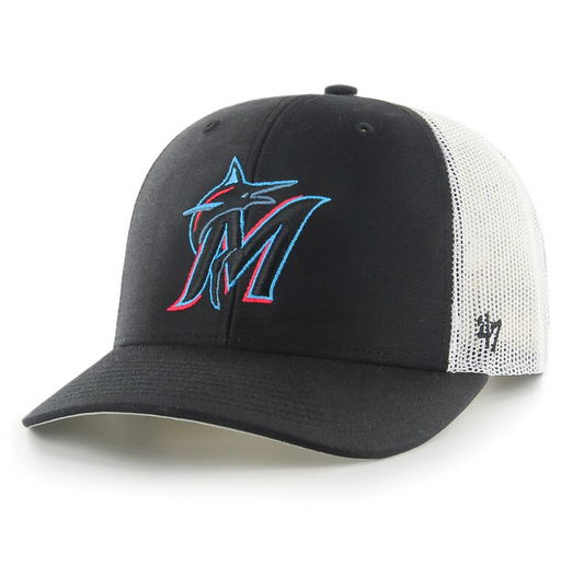 Miami Marlins '47 Brand Black Trucker Adjustable Hat