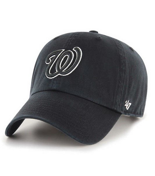Washington Nationals '47 Brand Black Clean Up Adjustable Dad Hat