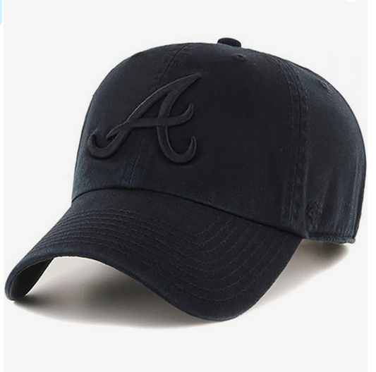Atlanta Braves '47 Brand Black On Black Clean Up Adjustable Dad Hat