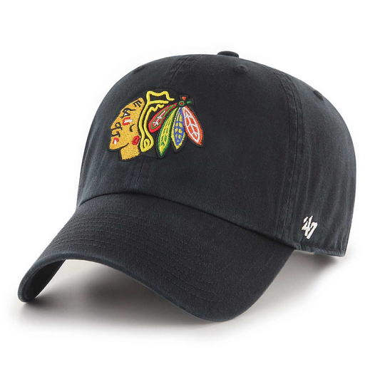 Chicago Blackhawks '47 Brand Black Clean Up Adjustable Dad Hat