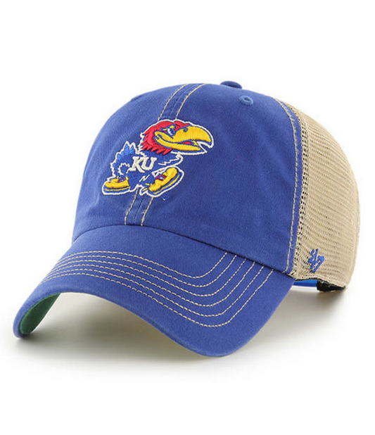 Kansas Jayhawks '47 Brand Blue Trawler Clean Up Adjustable Trucker Dad Hat