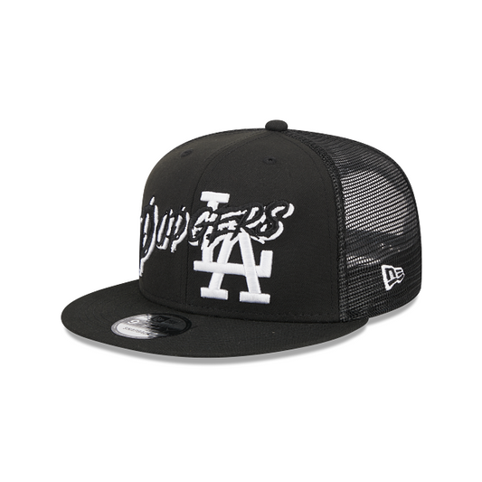 Los Angeles Dodgers New Era Black 9Fifty MLB Snapback Adjustable Trucker Hat
