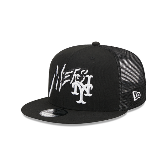 New York Mets New Era Black 9Fifty MLB Snapback Adjustable Trucker Hat