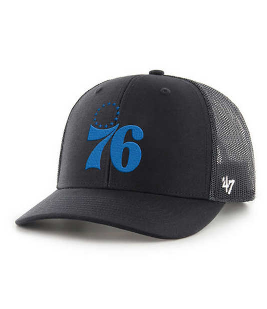 Philadelphia 76ers '47 Brand Black Trucker Snapback Adjustable Hat