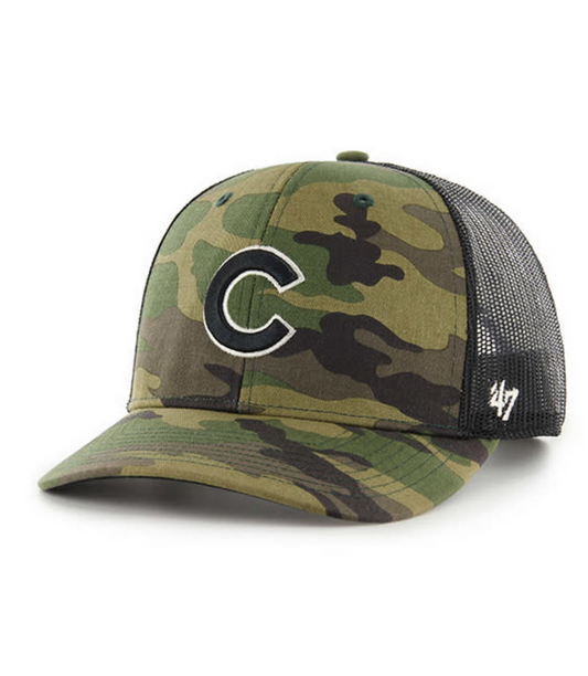 Chicago Cubs '47 Brand Camo Trucker Adjustable Hat