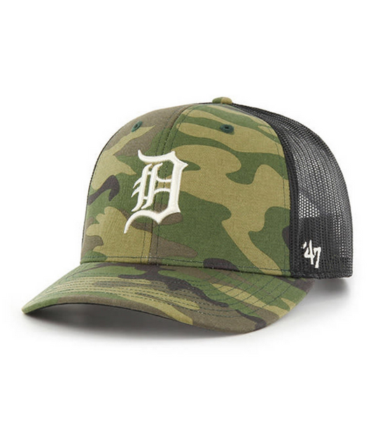 Detroit Tigers '47 Brand Camo Trucker Adjustable Hat