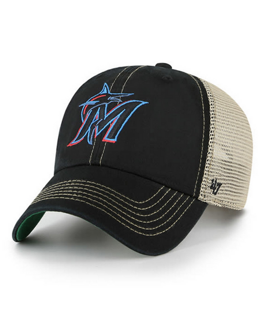 Miami Marlins '47 Brand Black Trawler Clean Up Adjustable Trucker Dad Hat