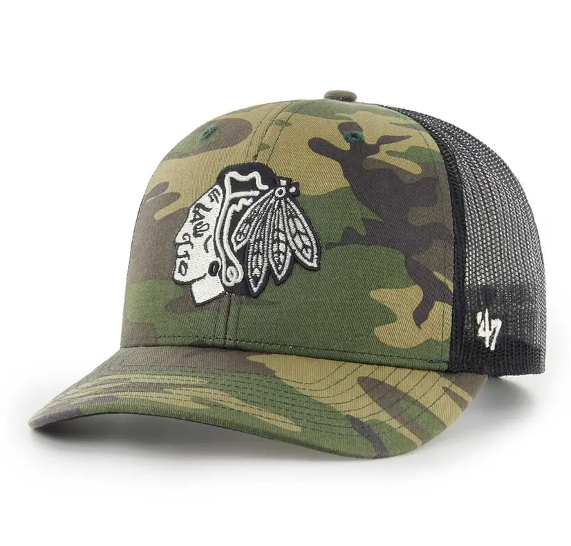 Chicago Blackhawks '47 Brand Camo Trucker Adjustable Hat