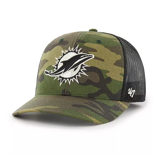 Miami Dolphins '47 Brand Camo Trucker Adjustable Backstrap Hat