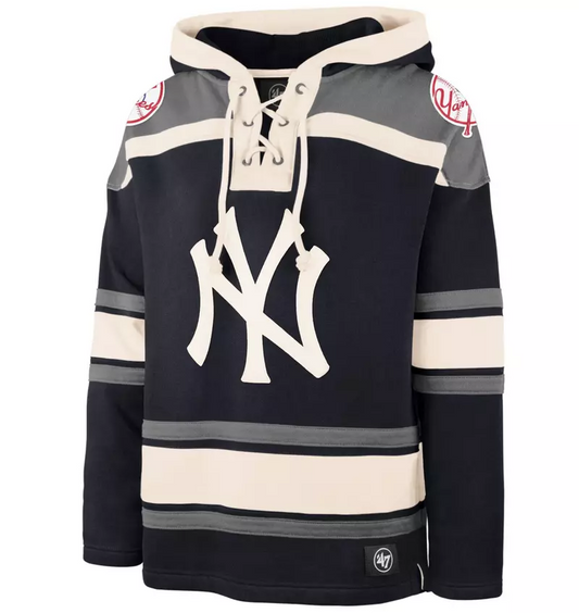 New York Yankees '47 Brand Navy Blue Superior Lacer Pullover Hoodie
