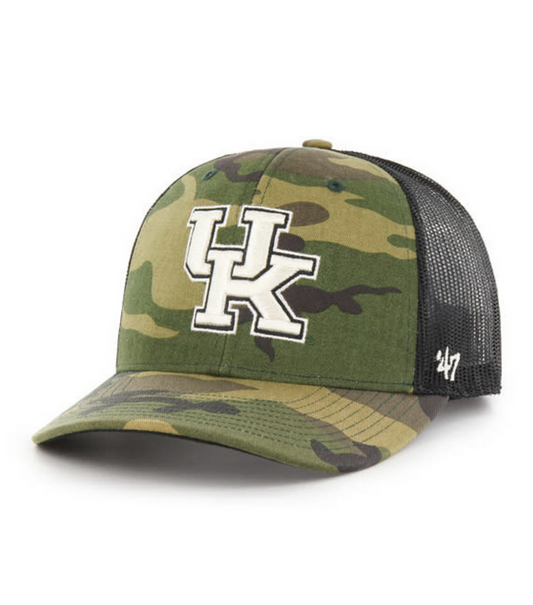 Kentucky Wildcats '47 Brand Camo Trucker Snapback Adjustable Hat