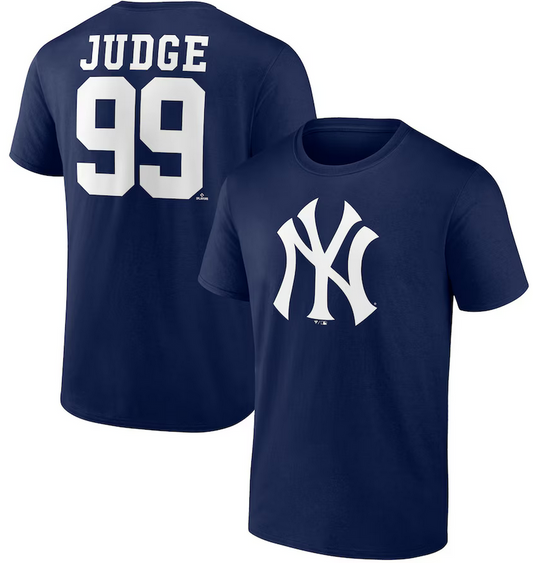 New York Yankees Aaron Judge Fanatics Navy Blue Name And Number Jersey T-Shirt