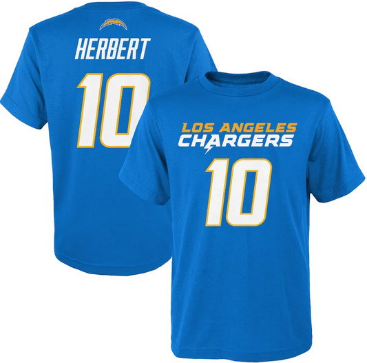 Youth Los Angeles Chargers Justin Herbert Blue Mainliner Jersey T-Shirt