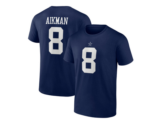 Dallas Cowboys Troy Aikman Fanatics Navy Blue Stack Jersey T-Shirt