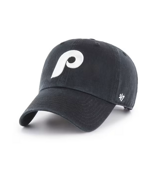 Philadelphia Phillies '47 Brand Black Cooperstown Clean Up Adjustable Dad Hat