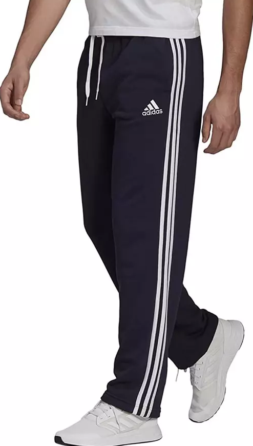 Adidas Men's Aeroready Essentials Navy Blue Elastic Three Stripe Fleece Pants