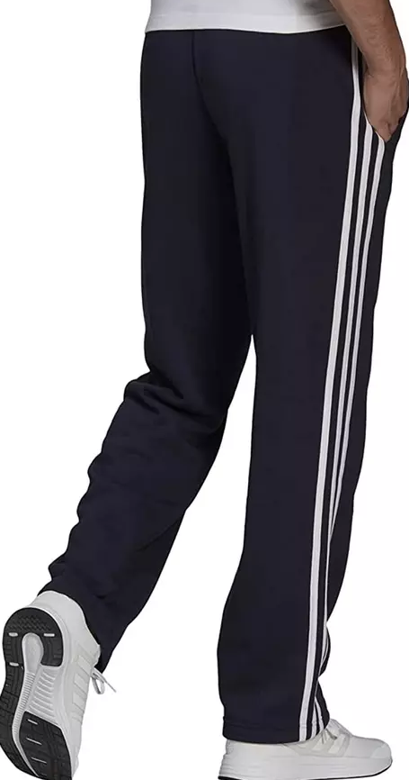 Adidas Men's Aeroready Essentials Navy Blue Elastic Three Stripe Fleece Pants