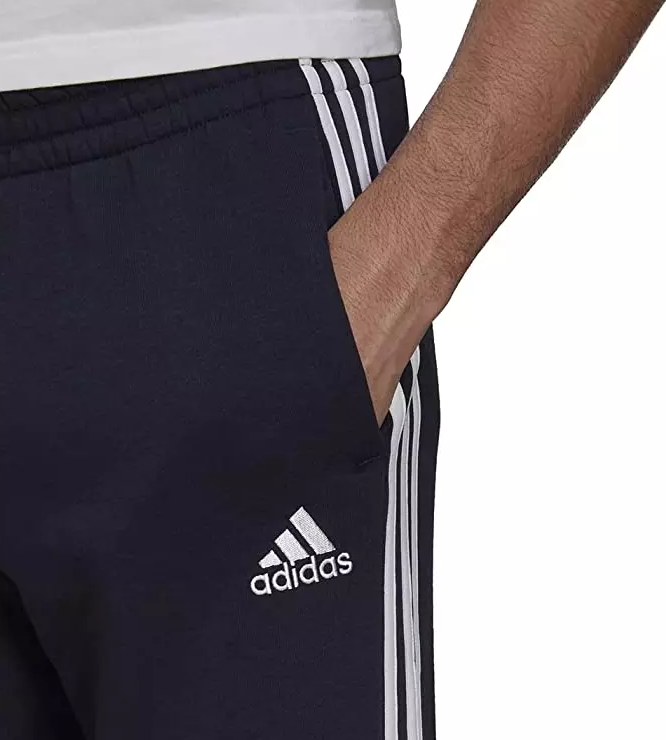 Adidas Men's Aeroready Essentials Navy Blue Elastic Three Stripe Fleece Pants