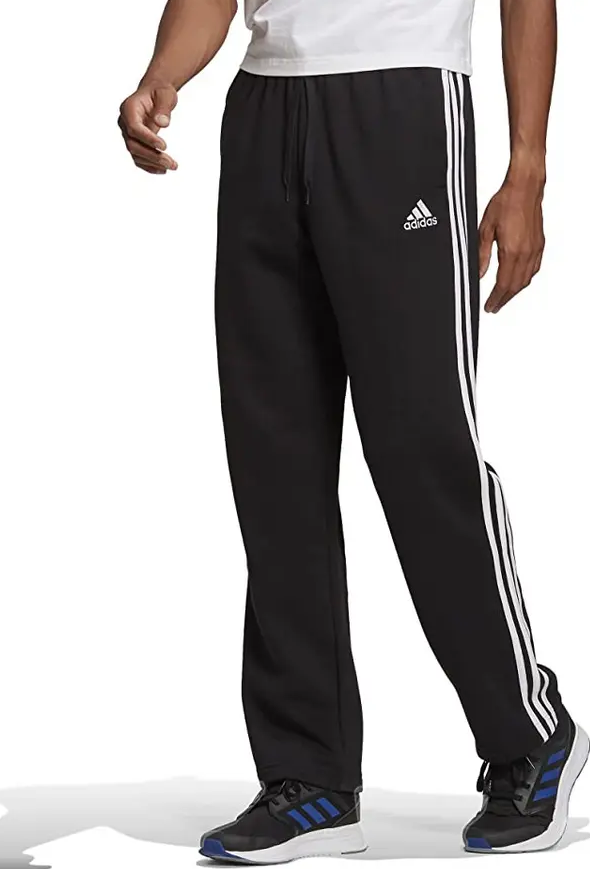 Adidas Men's Aeroready Essentials Black Elastic Three Stripe Fleece Pants