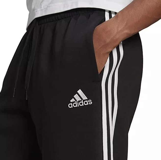 Adidas Men's Aeroready Essentials Black Elastic Three Stripe Fleece Pants