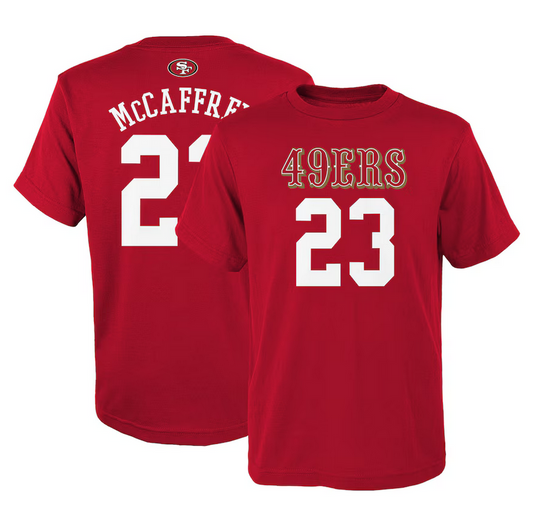 Youth San Francisco 49ers Christian McCaffrey Red Mainliner Jersey T-Shirt