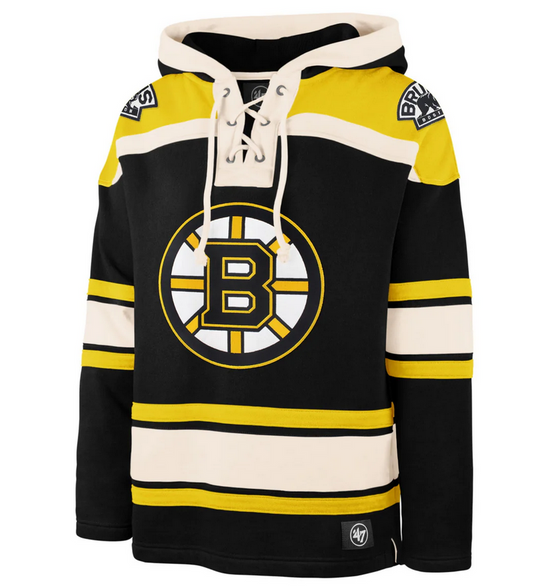 Boston Bruins '47 Brand Black Superior Lacer Pullover Hoodie