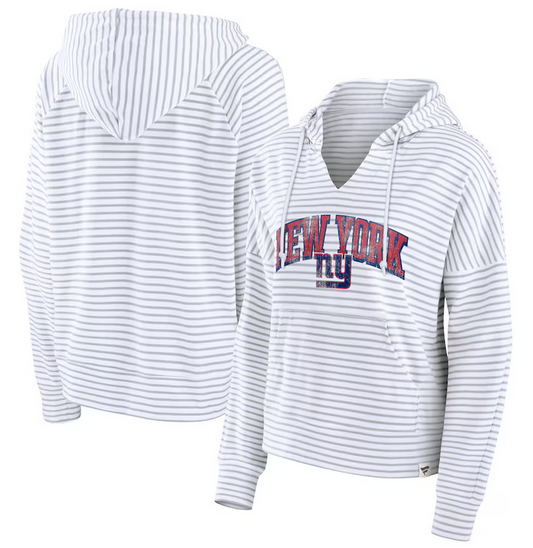 New York Giants Fanatics Women's White Striped Pullover Hooded Sweatshirt