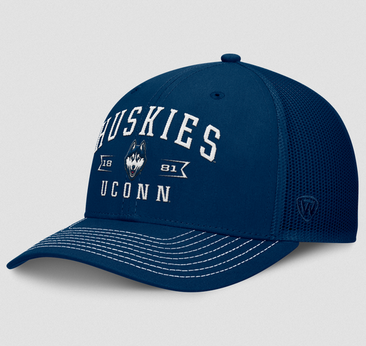 Connecticut Huskies Top Of The World Navy Carson Trucker Snapback Hat