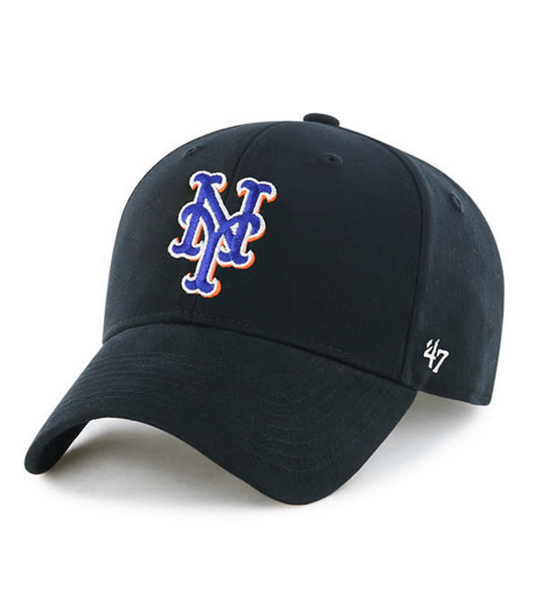 Kids New York Mets '47 Brand Black Basic MVP Adjustable Strapback Hat