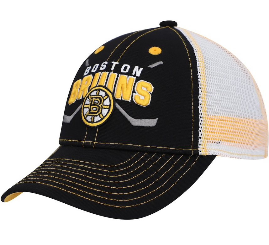 Youth Boston Bruins Outerstuff Black Core Lockup Snapback Trucker Hat