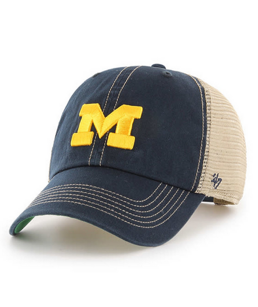 Michigan Wolverines '47 Brand Navy Trawler Clean Up Adjustable Trucker Dad Hat