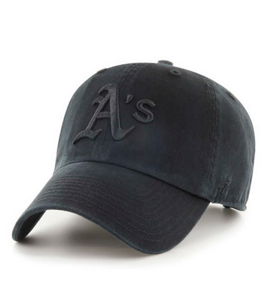 Oakland Athletics '47 Brand Black On Black Clean Up Adjustable Dad Hat