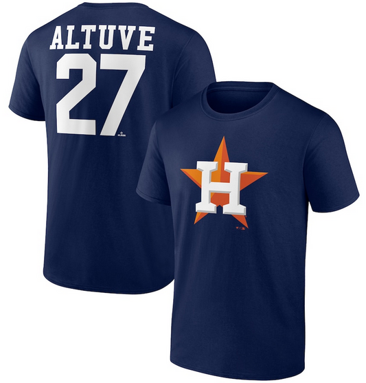 Houston Astros Jose Altuve Fanatics Navy Blue Name And Number Jersey T-Shirt