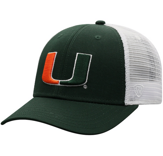 Miami Hurricanes Top of the World Green BB Trucker Snapback Hat