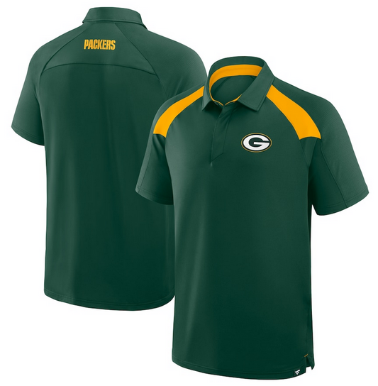Green Bay Packers Fanatics Green Back Around Polo Golf Shirt