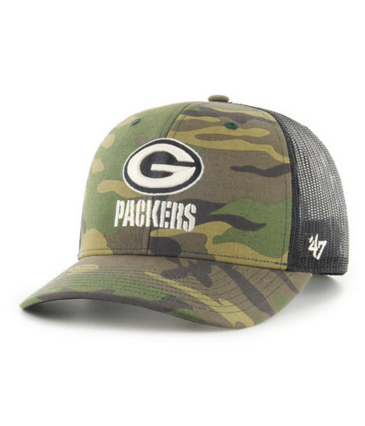 Green Bay Packers '47 Brand Camo Trucker Adjustable Backstrap Hat