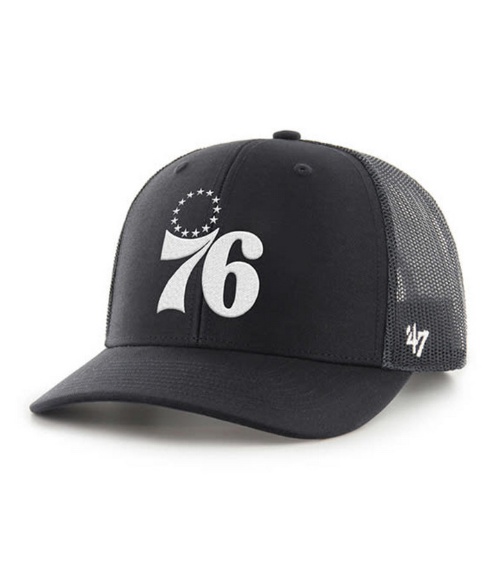 Philadelphia 76ers '47 Brand Black Trucker Snapback Adjustable Hat