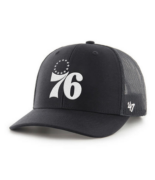 Philadelphia 76ers '47 Brand Black Trucker Snapback Adjustable Hat
