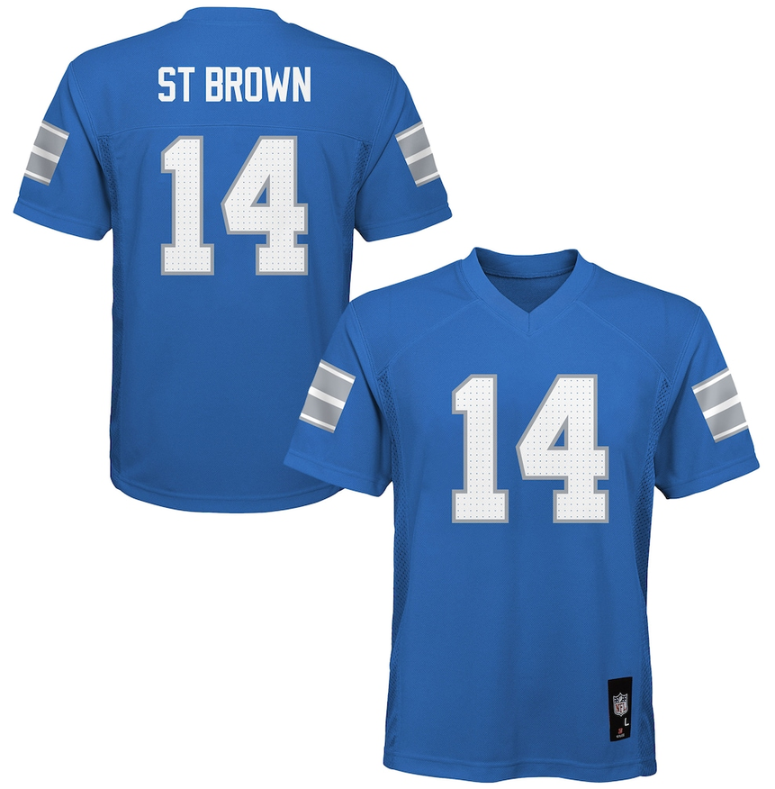 Youth Detroit Lions Amon-Ra St. Brown Outerstuff Blue Authentic Mid-Tier Jersey