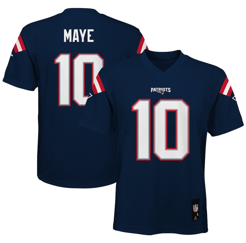 Youth New England Patriots Drake Maye Outerstuff Navy Authentic Mid-Tier Jersey